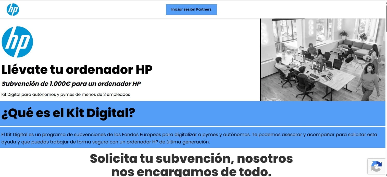 Example of a lead generation website advertising free Kit Digital services