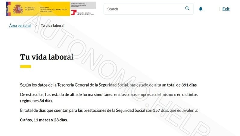 Vida Laboral showing simultaneous employee and autónomo registrations in Spain